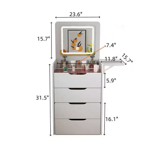 Set Tavolo da Trucco e Sedia 3 in 1 con Specchio Ribaltabile e Piano in Vetro