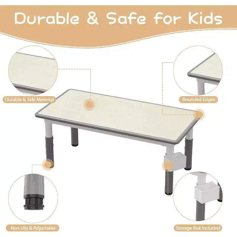 Set Tavolo e 6 Sedie per Bambini con Contenitore, Set Tavolo e Sedie per Bambini Regolabile in Altezza per Età 2-10 Anni, per Asilo Nido, Aula, Casa