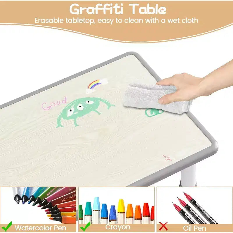 Set Tavolo e 6 Sedie per Bambini con Contenitore, Set Tavolo e Sedie per Bambini Regolabile in Altezza per Età 2-10 Anni, per Asilo Nido, Aula, Casa