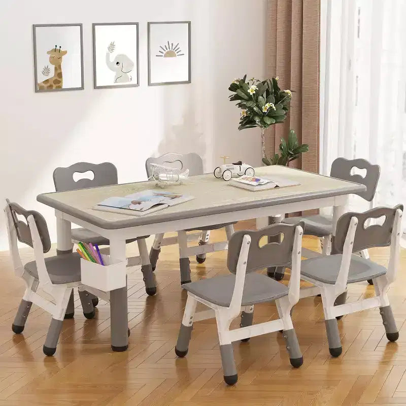Set Tavolo e 6 Sedie per Bambini con Contenitore, Set Tavolo e Sedie per Bambini Regolabile in Altezza per Età 2-10 Anni, per Asilo Nido, Aula, Casa