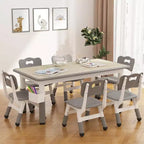 Set Tavolo e 6 Sedie per Bambini con Contenitore, Set Tavolo e Sedie per Bambini Regolabile in Altezza per Età 2-10 Anni, per Asilo Nido, Aula, Casa