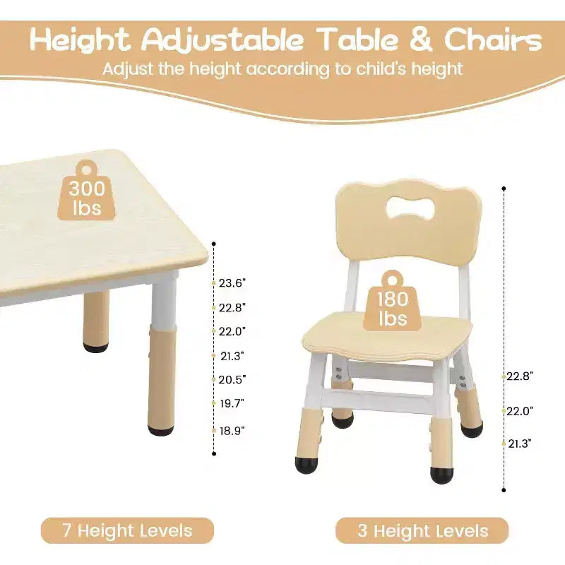 Set Tavolo e 6 Sedie per Bambini con Contenitore, Set Tavolo e Sedie per Bambini Regolabile in Altezza per Età 2-10 Anni, per Asilo Nido, Aula, Casa