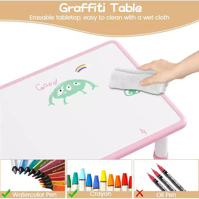Set Tavolo e 6 Sedie per Bambini con Contenitore, Set Tavolo e Sedie per Bambini Regolabile in Altezza per Età 2-10 Anni, per Asilo Nido, Aula, Casa