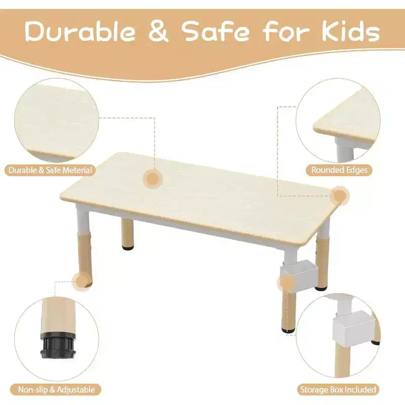 Set Tavolo e 6 Sedie per Bambini con Contenitore, Set Tavolo e Sedie per Bambini Regolabile in Altezza per Età 2-10 Anni, per Asilo Nido, Aula, Casa