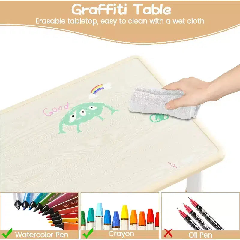 Set Tavolo e 6 Sedie per Bambini con Contenitore, Set Tavolo e Sedie per Bambini Regolabile in Altezza per Età 2-10 Anni, per Asilo Nido, Aula, Casa