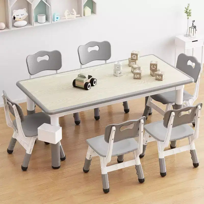 Set Tavolo e 6 Sedie per Bambini con Contenitore, Set Tavolo e Sedie per Bambini Regolabile in Altezza per Età 2-10 Anni, per Asilo Nido, Aula, Casa