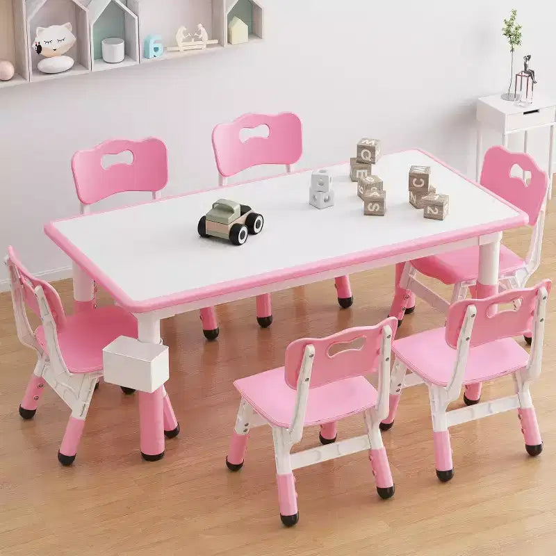 Set Tavolo e 6 Sedie per Bambini con Contenitore, Set Tavolo e Sedie per Bambini Regolabile in Altezza per Età 2-10 Anni, per Asilo Nido, Aula, Casa