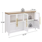 Credenza grande da 140 cm con 4 ante in vetro e ripiani, mobile contenitore moderno in stile rustico per cucina, sala da pranzo, soggiorno, corridoio