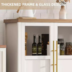 Credenza grande da 140 cm con 4 ante in vetro e ripiani, mobile contenitore moderno in stile rustico per cucina, sala da pranzo, soggiorno, corridoio