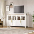 Credenza grande da 140 cm con 4 ante in vetro e ripiani, mobile contenitore moderno in stile rustico per cucina, sala da pranzo, soggiorno, corridoio