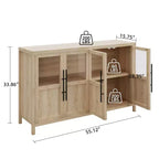 Credenza grande da 140 cm con 4 ante in vetro e ripiani, mobile contenitore moderno in stile rustico per cucina, sala da pranzo, soggiorno, corridoio