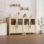 Credenza grande da 140 cm con 4 ante in vetro e ripiani, mobile contenitore moderno in stile rustico per cucina, sala da pranzo, soggiorno, corridoio