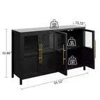 Credenza grande da 140 cm con 4 ante in vetro e ripiani, mobile contenitore moderno in stile rustico per cucina, sala da pranzo, soggiorno, corridoio