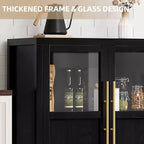 Credenza grande da 140 cm con 4 ante in vetro e ripiani, mobile contenitore moderno in stile rustico per cucina, sala da pranzo, soggiorno, corridoio
