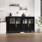 Credenza grande da 140 cm con 4 ante in vetro e ripiani, mobile contenitore moderno in stile rustico per cucina, sala da pranzo, soggiorno, corridoio