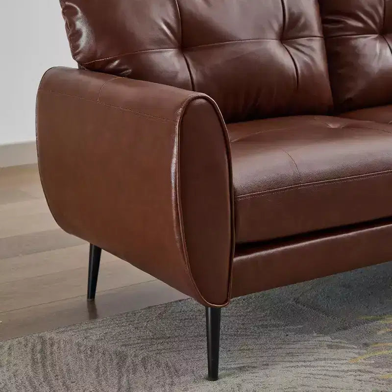 Divano a due posti e divano a L in ecopelle trapuntata, stile moderno di metà secolo, 155 cm