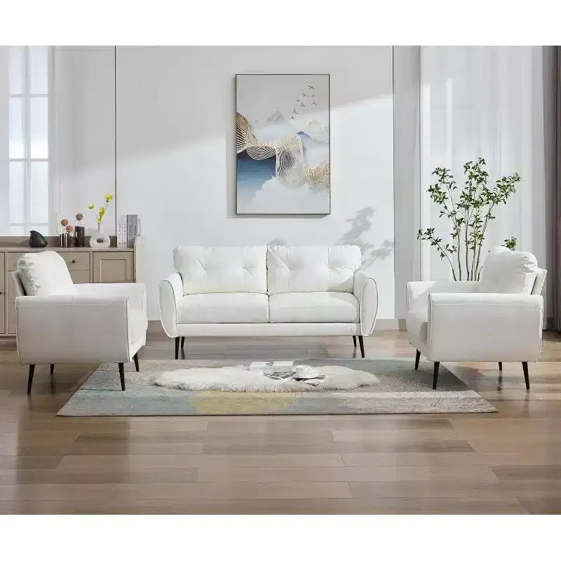 Divano a due posti e divano a L in ecopelle trapuntata, stile moderno di metà secolo, 155 cm