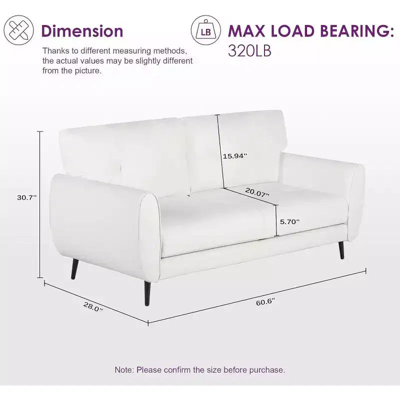 Divano a due posti e divano a L in ecopelle trapuntata, stile moderno di metà secolo, 155 cm