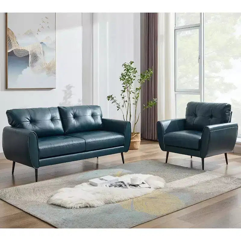 Divano a due posti e divano a L in ecopelle trapuntata, stile moderno di metà secolo, 155 cm