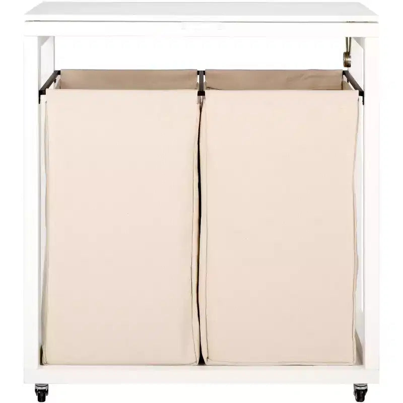 Leanna Laundry Basket with Wheels - STG1900 - White/Beige - Safavieh