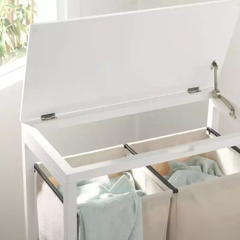 Cesto portabiancheria su ruote - Bianco e Beige
