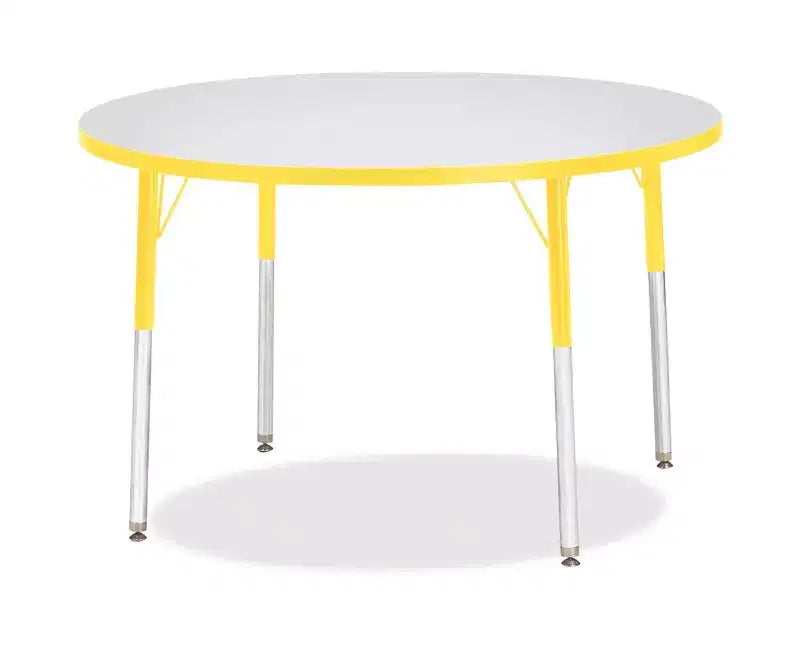 Tavolo Rotondo 42x42 pollici Giallo con Bordo Colorato ad Altezza Standard per Adulti