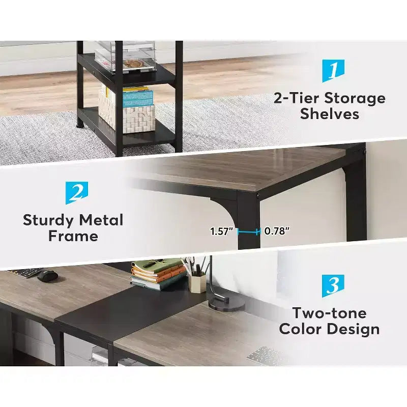 Scrivania doppia grande da 229,87 cm per computer per due persone per ufficio domestico