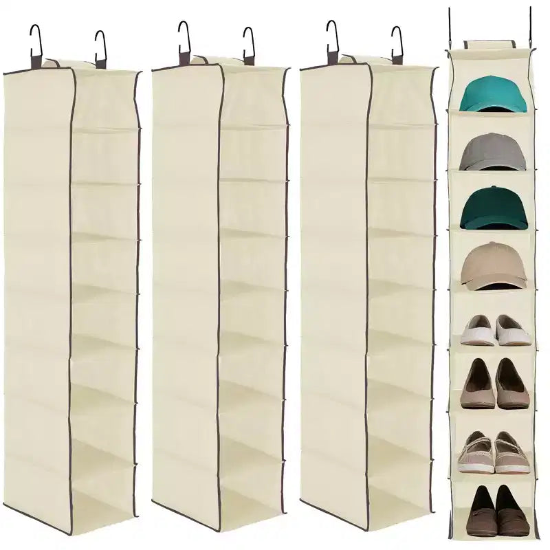COZONY 3 Pack Hanging Shoe Organizer for Closet, 8-Shelf Storage Holder w/ 2 Hooks, No Tools Needed Installation, Space-Saving Shelf for Shoes&Purses