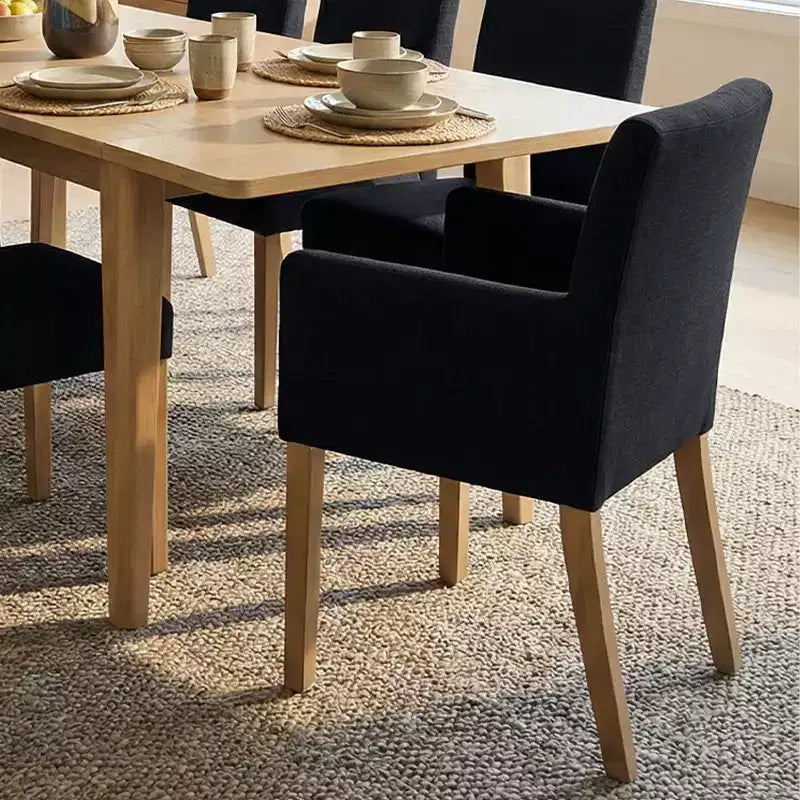 Set da pranzo di 9 pezzi con tavolo allungabile - 6 sedie senza braccioli e 2 poltrone in lino neutro