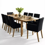 Set da pranzo di 9 pezzi con tavolo allungabile - 6 sedie senza braccioli e 2 poltrone in lino neutro