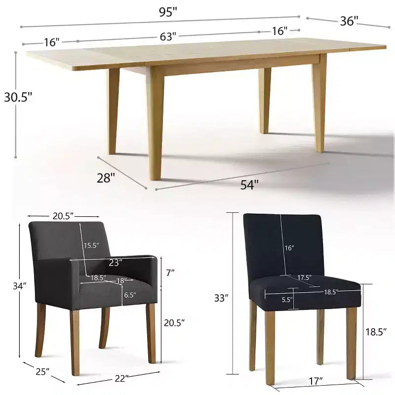 Set da pranzo di 9 pezzi con tavolo allungabile - 6 sedie senza braccioli e 2 poltrone in lino neutro