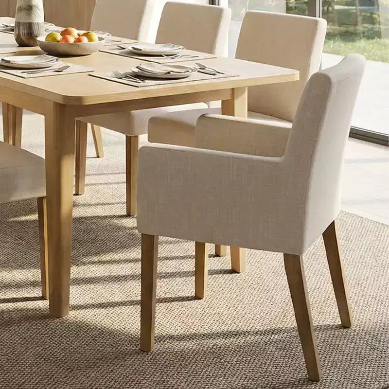 Set da pranzo di 9 pezzi con tavolo allungabile - 6 sedie senza braccioli e 2 poltrone in lino neutro