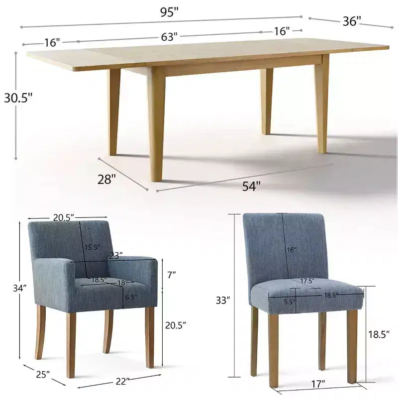 Set da pranzo di 9 pezzi con tavolo allungabile - 6 sedie senza braccioli e 2 poltrone in lino neutro