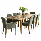 Set da pranzo di 9 pezzi con tavolo allungabile - 6 sedie senza braccioli e 2 poltrone in lino neutro