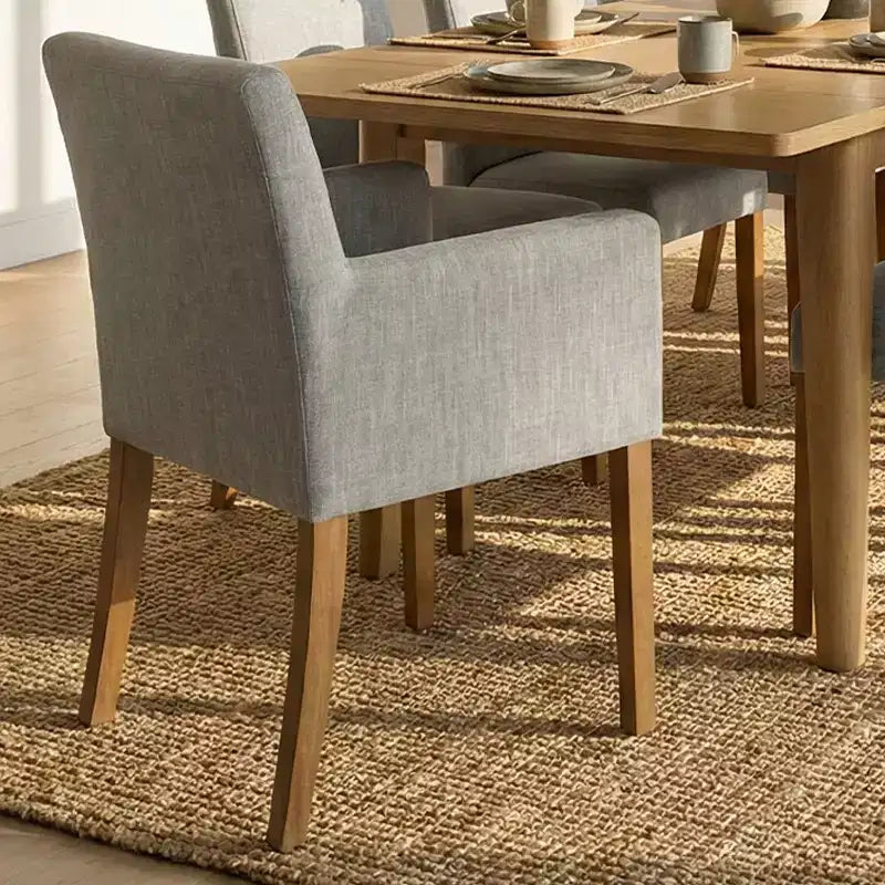 Set da pranzo di 9 pezzi con tavolo allungabile - 6 sedie senza braccioli e 2 poltrone in lino neutro