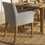Set da pranzo di 9 pezzi con tavolo allungabile - 6 sedie senza braccioli e 2 poltrone in lino neutro