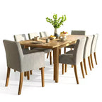 Set da pranzo di 9 pezzi con tavolo allungabile - 6 sedie senza braccioli e 2 poltrone in lino neutro