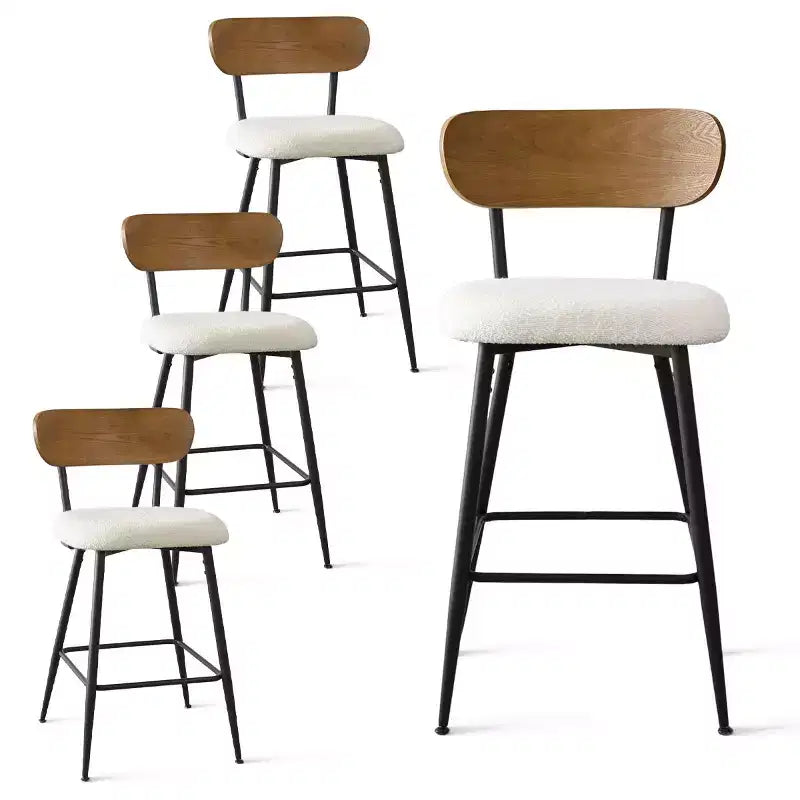 Set di 4 sgabelli da bancone senza braccioli con schienale - 27 pollici, in tessuto bouclé color crema e gambe in metallo