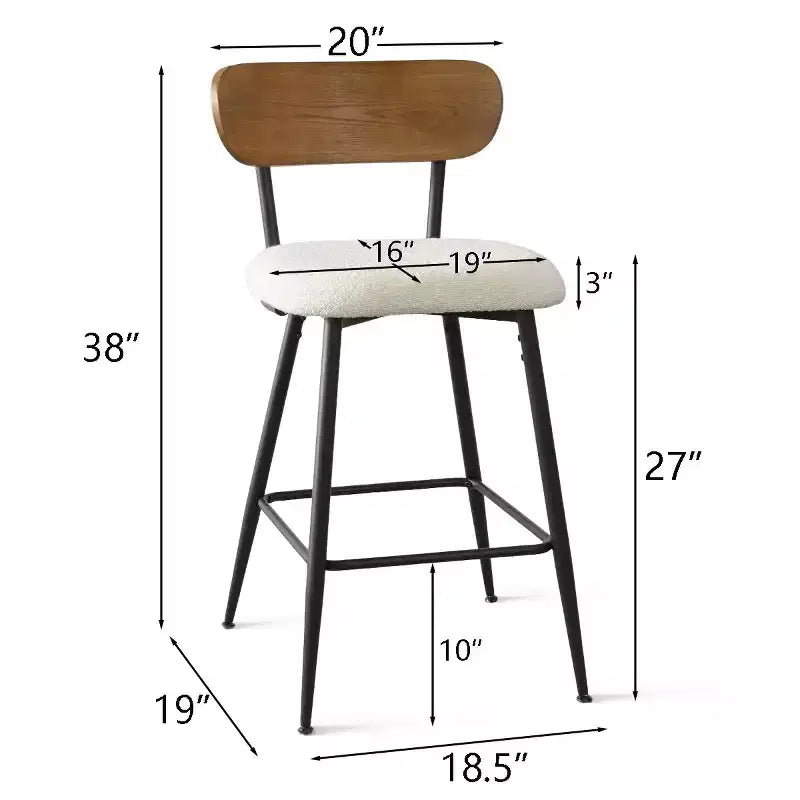 Set di 4 sgabelli da bancone senza braccioli con schienale - 27 pollici, in tessuto bouclé color crema e gambe in metallo
