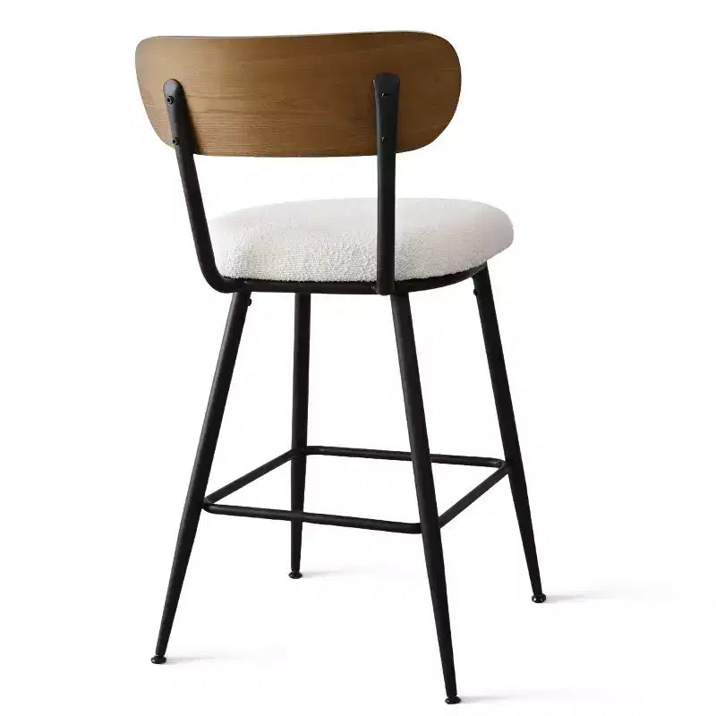 Set di 4 sgabelli da bancone senza braccioli con schienale - 27 pollici, in tessuto bouclé color crema e gambe in metallo