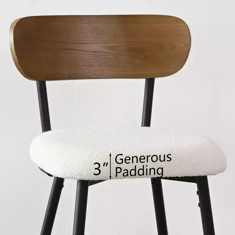 Set di 4 sgabelli da bancone senza braccioli con schienale - 27 pollici, in tessuto bouclé color crema e gambe in metallo