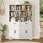 Libreria alta 180 cm con 2 cassetti, scaffale a 5 ripiani in legno con ripiani regolabili, scaffale a giorno da terra per soggiorno