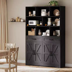 Libreria alta 180 cm con 2 cassetti, scaffale a 5 ripiani in legno con ripiani regolabili, scaffale a giorno da terra per soggiorno