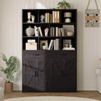 Libreria alta 180 cm con 2 cassetti, scaffale a 5 ripiani in legno con ripiani regolabili, scaffale a giorno da terra per soggiorno