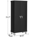 Armadietto metallico porta attrezzi per garage con ruote, 183 cm, resistente - Ante con serratura - 4 ripiani regolabili - Pannello forato organizer - Carrello porta attrezzi mobile