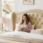 Struttura Letto Matrimoniale 133,6 cm di altezza con 2 Cassetti, Testiera in Velluto a Trapunta e Design con Alette Laterali