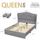 Struttura Letto Matrimoniale 133,6 cm di altezza con 2 Cassetti, Testiera in Velluto a Trapunta e Design con Alette Laterali