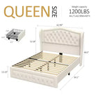 Struttura Letto Matrimoniale 133,6 cm di altezza con 2 Cassetti, Testiera in Velluto a Trapunta e Design con Alette Laterali