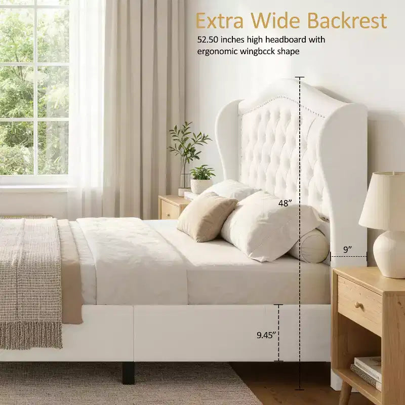 Struttura Letto Matrimoniale 133,6 cm di altezza con 2 Cassetti, Testiera in Velluto a Trapunta e Design con Alette Laterali