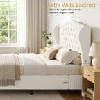 Struttura Letto Matrimoniale 133,6 cm di altezza con 2 Cassetti, Testiera in Velluto a Trapunta e Design con Alette Laterali